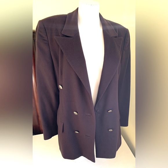 Dark chocolate brown wool blazer double breasted double collar gold buttons US 8 - Picture 4 of 16